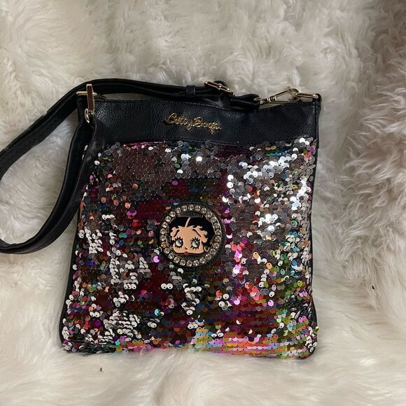 Betty Boop synthetic black crossbody bag with multi color sequins accents . - Picture 1 of 16